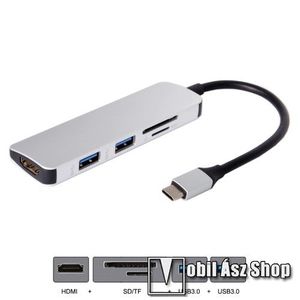 USB Type-C - USB 3.0 adapter - SD / TF kártyaolvasó + 1x HDMI port + 2x USB 3.0 csatlakozás - SZÜRKE kép