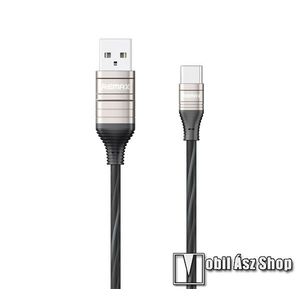 REMAX DISCO adatátviteli kábel / USB töltő - USB 3.1 Type-C, 100 cm, világító kábel - EZÜST - GYÁRI kép