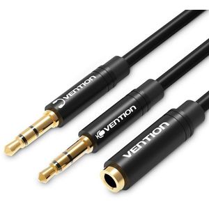 Vention 2x 3, 5mm Male to 3, 5mm Female Audio Cable 0, 3m Black ABS Type kép