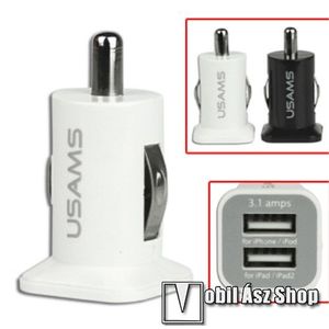 USAMS - Szivargyújtós töltő / autós töltő - 2db USB aljzat, max 5V/3.1A (1x 2.1A / 1x 1A) - FEHÉR kép