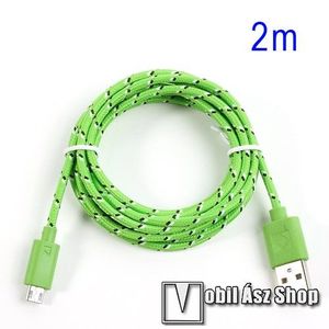 Adatátviteli kábel / USB töltő - microUSB 2.0, 2m hosszú, 1A - ZÖLD kép
