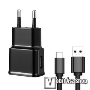 Hálózati töltő - 5V/2100mAh, USB aljzat, Type-C töltõ, adatátviteli kábellel - FEKETE kép