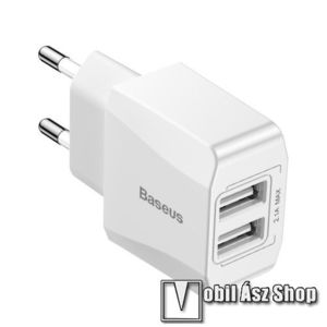 BASEUS hálózati töltő - 12W, 2 USB port, 5V/2.1A (max!), kábel nélkül! - FEHÉR - GYÁRI kép