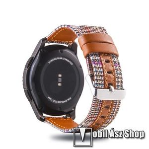 Okosóra szíj - szövet / valódi bőr - 22mm széles - SZÜRKE / VILÁGOSBARNA - SAMSUNG Galaxy Watch 46mm / SAMSUNG Gear S3 Classic / SAMSUNG Gear S3 Frontier kép