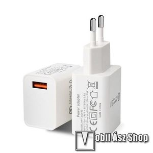 Hálózati töltő USB aljzattal - QC3.0 gyorstöltés támogatás, USB aljzat: 5V/3A, 9V/2A, 12V/1.5A - FEHÉR kép