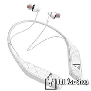 UNIVERZÁLIS Vezeték nélküli Sport Bluetooth sztereó headset - Fülbe illeszkedő kialakítás, Bluetooth 5.0, nyakpánt, beépített 250mAh akkumulátor, hangerő szabályzó, mikrofon - FEHÉR kép