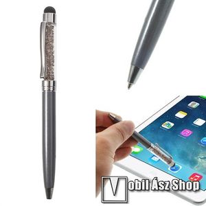 Érintőképernyő ceruza / golyós toll - strasszkővel díszített - SZÜRKE kép