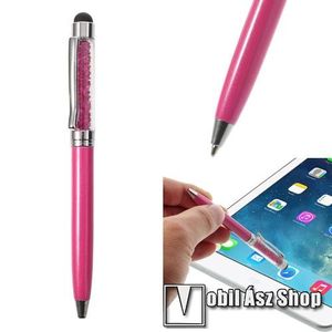 Érintőképernyő ceruza / golyós toll - strasszkővel díszített - MAGENTA kép