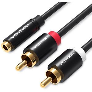 Vention 3.5mm Female to 2x RCA Male Audio Cable 2m Black Metal Type kép