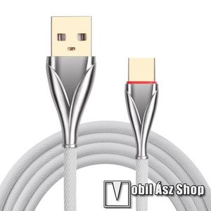 Adatátviteli kábel / USB töltő - USB 3.1 Type C, 1m hosszú, szövettel bevont - FEHÉR kép