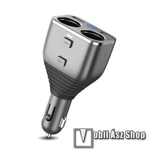DIVI Szivargyújtó töltő / autós töltő elosztó - 2 USB port, 2 extra szivargyújtó aljzat külön kapcsolhatóak, LED kijelző, flexibilis fej, gyorstöltés támogatás - SZÜRKE kép