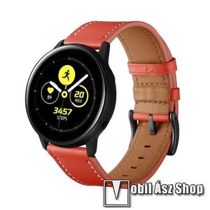 Okosóra szíj - PIROS - valódi bőr - 80mm + 120mm hosszú, 20mm széles - SAMSUNG Galaxy Watch 42mm / Xiaomi Amazfit GTS / SAMSUNG Gear S2 / HUAWEI Watch GT 2 42mm / Galaxy Watch Active / Active 2 kép