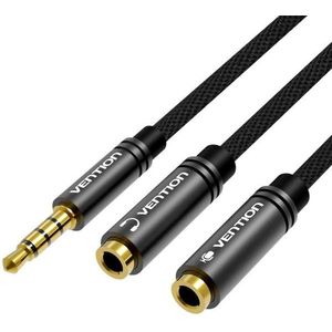 Vention Fabric Braided 3, 5mm Male to 2x 3, 5mm Female Stereo Splitter Cable 0, 3m Black Metal Type kép