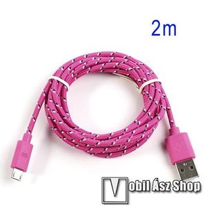 Adatátviteli kábel / USB töltő - microUSB 2.0, 2m hosszú, 1A - RÓZSASZÍN kép
