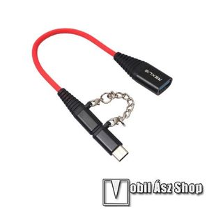 OTG 2 az 1-ben adapter kábel, USB/pendrive csatlakoztatásához - OTG / USB 3.1 Type C / microUSB, 20cm - PIROS / FEKETE kép