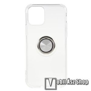OTT! METAL RING szilikon védő tok / hátlap - ÁTLÁTSZÓ - fém ujjgyűrű, tapadófelület mágneses autós tartóhoz, kitámasztható, ERŐS VÉDELEM! - APPLE iPhone 11 Pro kép