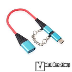 OTG 2 az 1-ben adapter kábel, USB/pendrive csatlakoztatásához - OTG / USB 3.1 Type C / microUSB, 20cm - KÉK kép