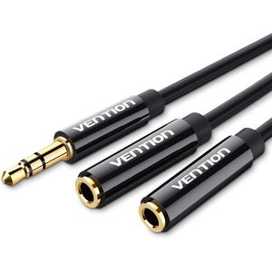 Vention 3, 5mm Male to 2x 3, 5mm Female Stereo Splitter Cable 0, 3m Black ABS Type kép