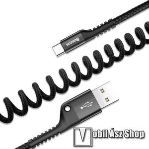 BASEUS adatátvitel adatkábel és USB töltő - spirál szövettel bevont kábel - USB / Type C, 100cm (max!), 2A - FEKETE - GYÁRI kép