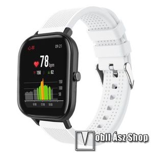 Okosóra szíj - szilikon, textúrált mintás - FEHÉR - 85mm+127mm hosszú, 20mm széles, 135-205mm átmérőjű csuklóméretig - SAMSUNG Galaxy Watch 42mm / Xiaomi Amazfit GTS / SAMSUNG Gear S2 / HUAWEI Watch GT 2 42mm / Galaxy Watch Active / Active 2 kép