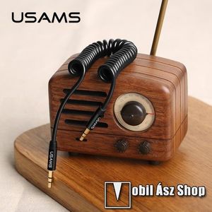 USAMS audió kábel 2 x 3.5 mm jack csatlakozó, 30-120cm-ig kihúzható, spirálkábel, AUX - FEKETE - US-SJ256 - GYÁRI kép