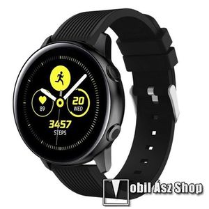 Okosóra szíj - szilikon, csíkos textúra mintás - FEKETE - 78mm + 95mm hosszú, 20mm széles, 139-214mm csuklóméretig ajánlott - SAMSUNG Galaxy Watch 42mm / Xiaomi Amazfit GTS / SAMSUNG Gear S2 / HUAWEI Watch GT 2 42mm / Galaxy Watch Active / Active 2 kép
