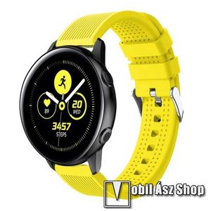 Okosóra szíj - szilikon, csíkos textúra mintás - CITROMSÁRGA - 128mm+ 85mm hosszú, 20mm széles, 135-215mm csuklóméretig ajánlott - SAMSUNG Galaxy Watch 42mm / Xiaomi Amazfit GTS / SAMSUNG Gear S2 / HUAWEI Watch GT 2 42mm / Galaxy Watch Active / Active 2 kép