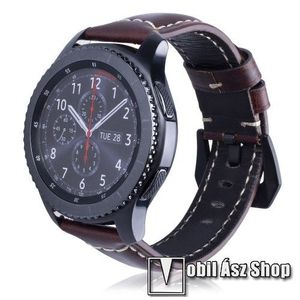 Valódi bőr okosóra szíj - 95mm + 120mm hosszú, 22mm széles - SAMSUNG Galaxy Watch 46mm / SAMSUNG Gear S3 Classic / SAMSUNG Gear S3 Frontier - FÉNYES BARNA kép