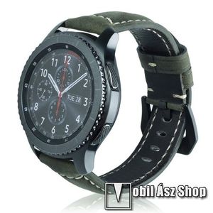 Valódi bőr okosóra szíj - 95mm + 120mm hosszú, 22mm széles - SAMSUNG Galaxy Watch 46mm / SAMSUNG Gear S3 Classic / SAMSUNG Gear S3 Frontier - MATT SÖTÉTZÖLD kép