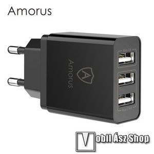 AMORUS ZX-3U01 hálózati töltő - 3 x USB aljzat, 5V/3.1A - FEKETE - GYÁRI kép