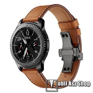 Valódi bőr okosóra szíj - speciális pillangó csatos, 120 + 80mm hosszú, 22mm széles, 165-220mm átmérőjű csuklóméretig - BARNA - HUAWEI Watch GT / HUAWEI Watch 2 Pro / Honor Watch Magic / HUAWEI Watch GT 2 46mm kép