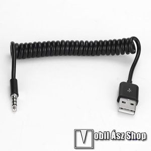 Audió kábel 3.5 mm jack / USB csatlakozó, spirálkábel maximum 1m-ig nyújtható - FEKETE kép