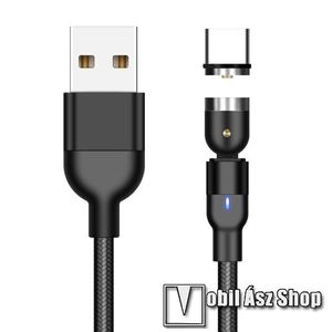Mágneses USB töltő kábel - USB 3.1 Type C, 2A, 1m hosszú, szövettel bevont, LED, forgatható 90°-os derékszögű, CSAK TÖLTÉSRE ALKALMAS ADATÁTVITELRE NEM! - FEKETE kép