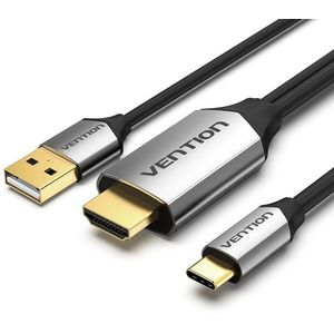 Vention Type-C (USB-C) To HDMI Cable with USB Power Supply 2 m Black Metal Type kép