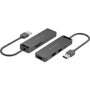 USB 2.0 - 3x USB / TF / SD / Micro USB-B HUB 0.15M fekete ABS típus kép