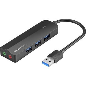 Vention 3-Port USB 3.0 Hub with Sound Card and Power Supply 1m Black kép