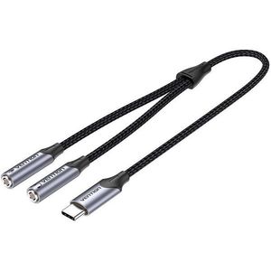Vention USB-C Male to TRS Audio & Mic Jack 0.3M Gray Aluminum Alloy Type kép