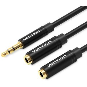 m Male to 2 x 3.5 mm Female Stereo Splitter Cable 0.3 M Black Metal Type kép