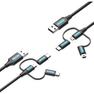 Vention USB 2.0 to 2-in-1 Micro USB & USB-C & Mini USB Cable 1M Black PVC Type kép