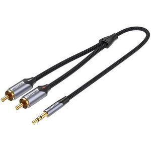 Vention 3.5mm Jack Male to 2-Male RCA Cinch Cable 1M Gray Aluminum Alloy Type kép