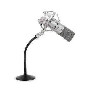 Auna Készletkondenzátor mikrofon, ezüst és asztali mikrofonállvány kép