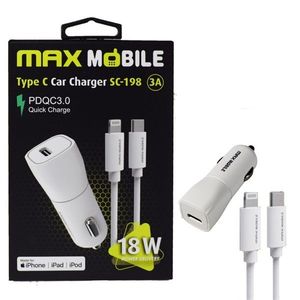 Max Mobile SC198 2in1 USB-C + Lightning Autós Töltő (3858892933824) Fehér kép