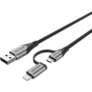 Vention MFi USB 2.0 to 2-in-1 Micro USB & Lightning Cable 0.5m Gray Aluminum Alloy Type kép