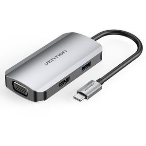 Vention USB-C to HDMI / VGA / USB 3.0 / PD Docking Station 0.15M Gray Aluminum kép