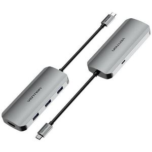 Vention USB-C to HDMI / USB 3.0 x 3 /PD Docking Station 0.15M Gray Aluminum kép