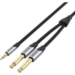 Vention Cotton Braided 3.5mm Male to 2*6.5mm Male Audio Cable 2M Gray Aluminum Alloy Type kép