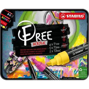 STABILO FREE Acrylic alapkészlet - 11 szín a csomagban - 3 különböző heggyel 4x T100, 5x T300, 2x T800C kép