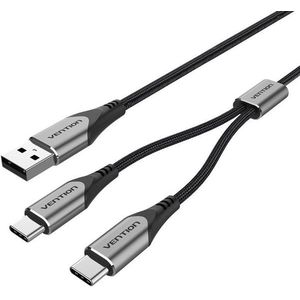 Vention USB 2.0 to Dual USB-C Y-Splitter Cable 0.5M Gray Aluminum Alloy Type kép