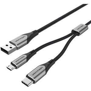 Vention USB 2.0 to USB-C & Micro USB Y-Splitter Cable 1M Gray Aluminum Alloy Type kép