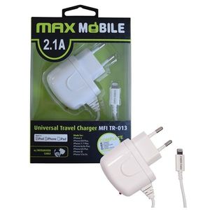 Max Mobile Hálózati Töltő Beépített Lightning Kábel 2.1A (3858891945217) Fehér kép